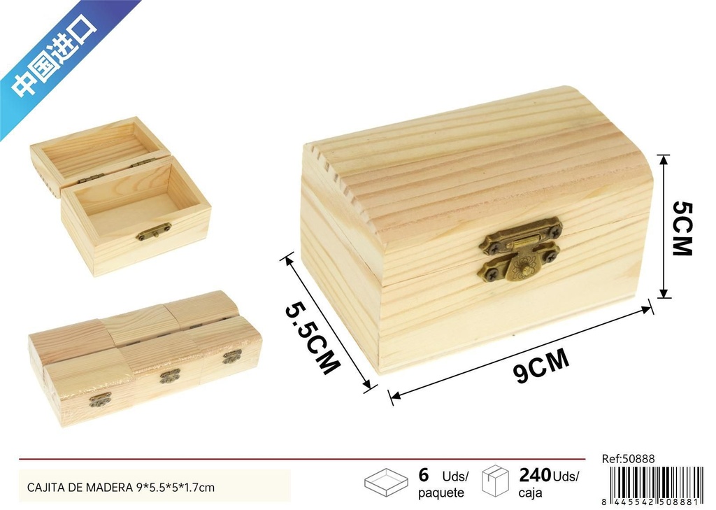  Cajita de madera abovedada de pino 9*5.5*5*1.7 cm - Decoración del hogar