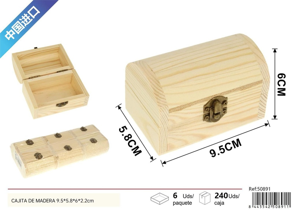 Cajita de madera 9.5x5.8x6x2.2cm para almacenamiento y organización