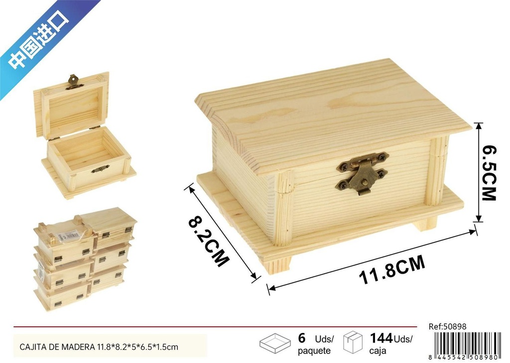 Cajita de madera 11.8x8.2x5x6.5x1.5cm para almacenamiento