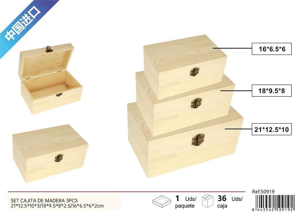 Set de cajas de madera rectangulares - Decoraciones de regalo