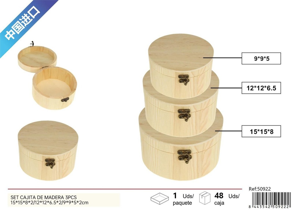 Set de cajitas de madera 3pcs para organización