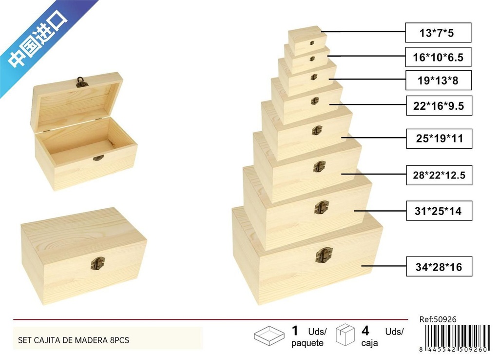 Set de cajita de madera 8pcs para almacenamiento y decoración