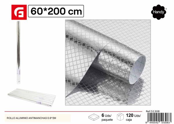 Rollo aluminio antimanchas 0.6x2m para protección de superficies