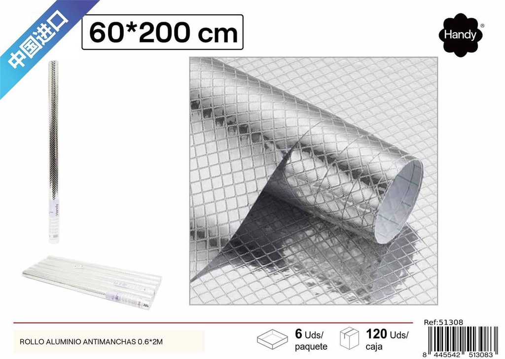 Rollo aluminio antimanchas 0.6x2m para protección de superficies