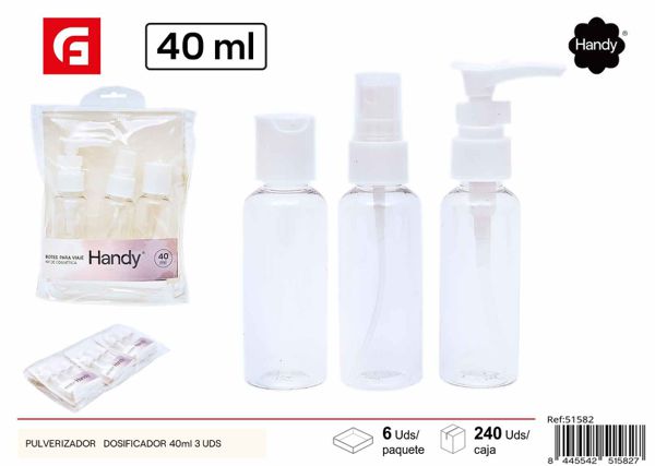 Pulverizador + dosificador 40ml 3 unidades para viajes