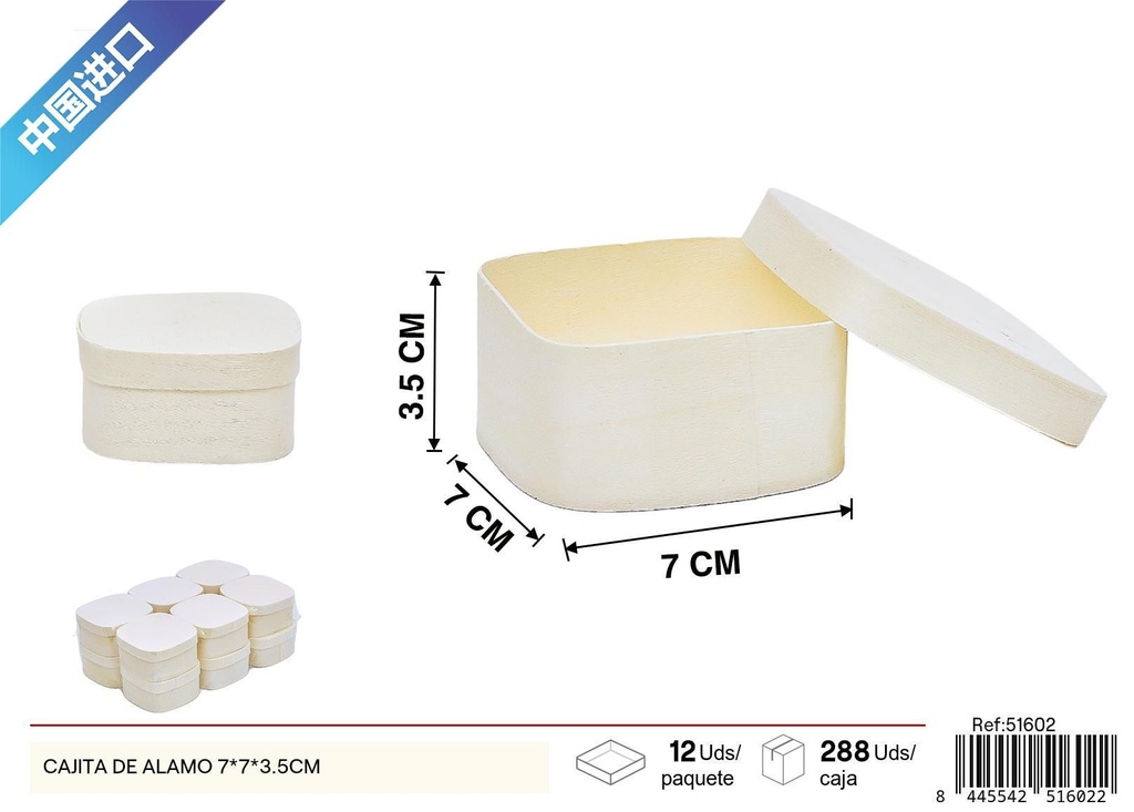 Cajita de Alamo 7x7x3.5cm - Decoración de Madera