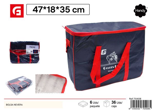 Bolsa nevera azul grande 47x18x35cm para picnic y camping