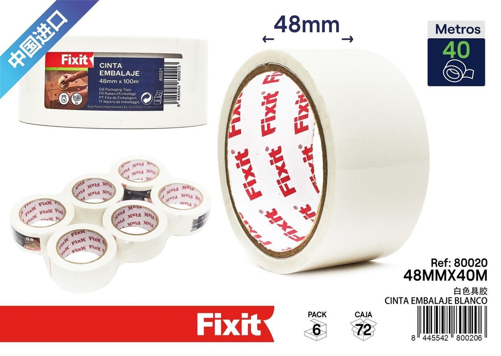 Cinta de embalaje blanca 48mm x 40m - Artículos de ferretería