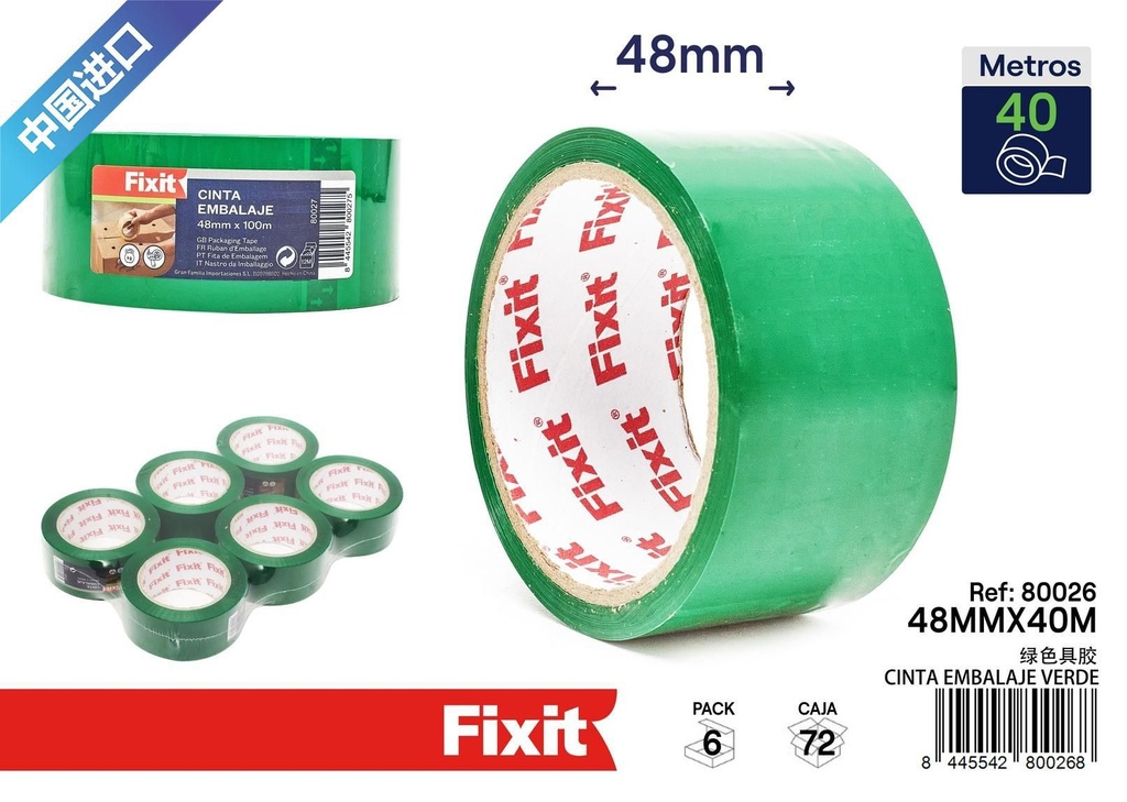 Cinta de embalaje verde 48mm x 40m - Artículos de ferretería