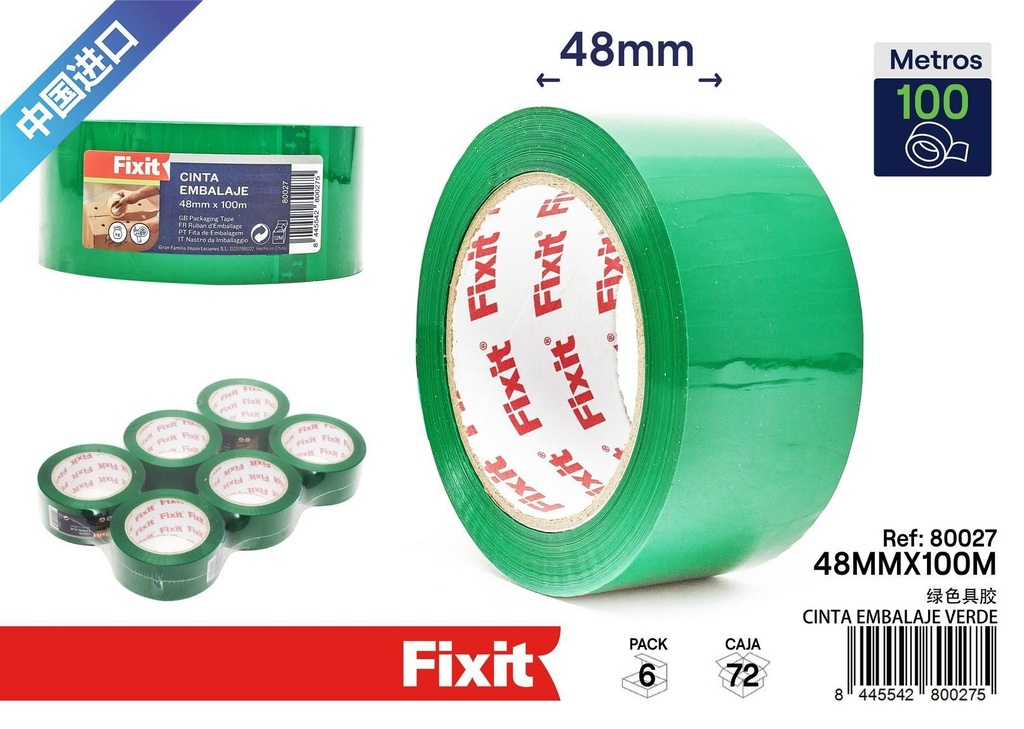 Cinta de embalaje verde 48 mm*100 m - Material de embalaje