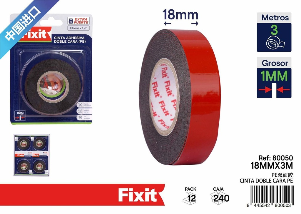 Cinta adhesiva doble cara PE 18mm*3m