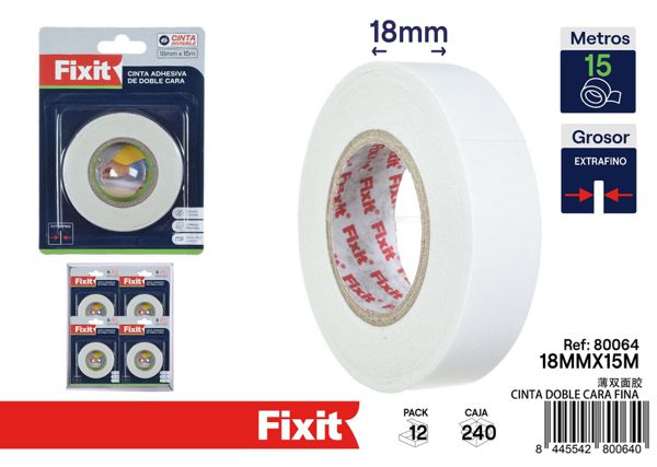 Cinta adhesiva doble cara fina 18mm x 15m