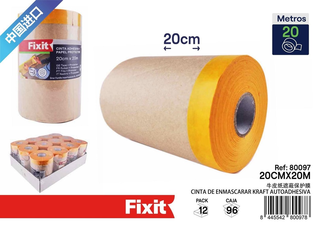 Cinta de enmascarar kraft autoadhesiva 20 cm x 20 m - Ferretería