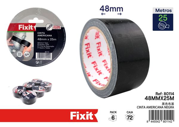 Cinta americana negra 48mm*25m para reparaciones y bricolaje