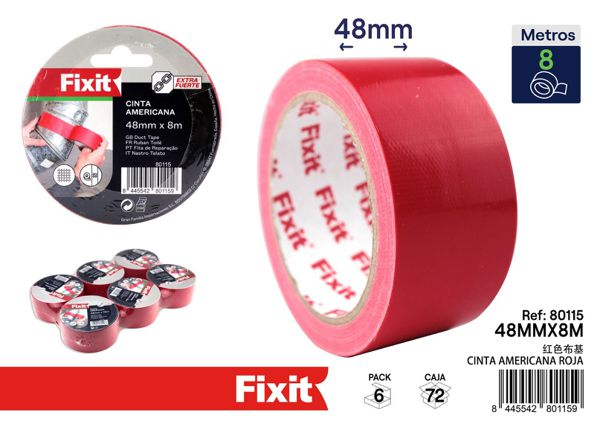 Cinta americana roja 48mm x 8m para reparaciones