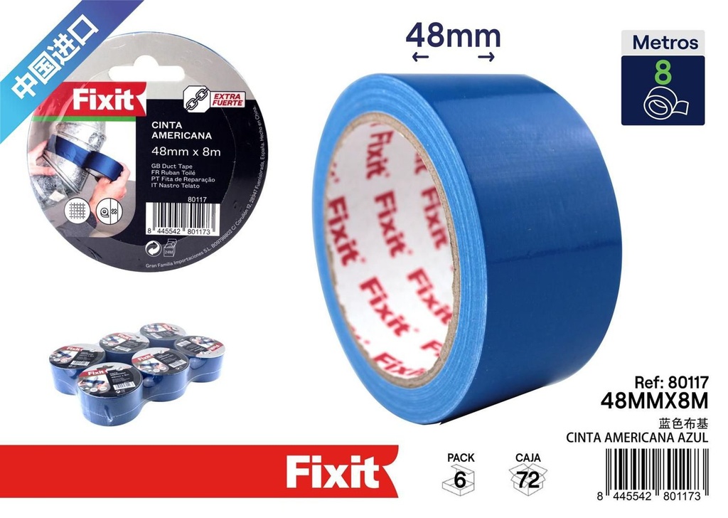 Cinta americana azul 48mm x 8m para reparaciones