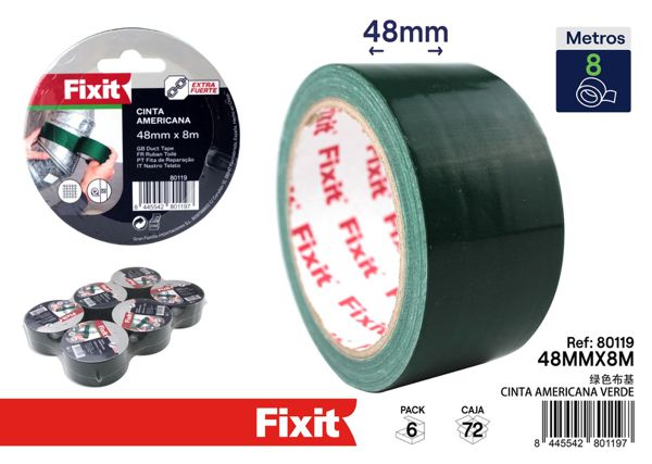 Cinta americana verde 48mm x 8m para reparaciones y manualidades