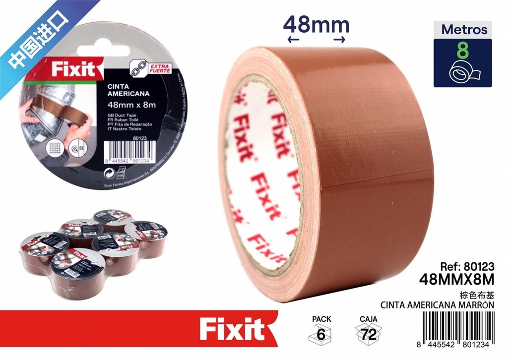 Cinta americana marrón 48mm x 8m para reparaciones