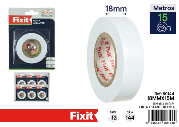 Cinta aislante blanca 18mm x 15m para electricidad