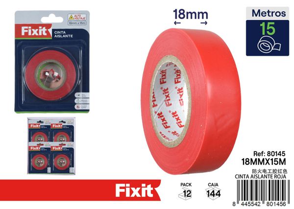 Cinta aislante roja 18mm*15m para protección eléctrica