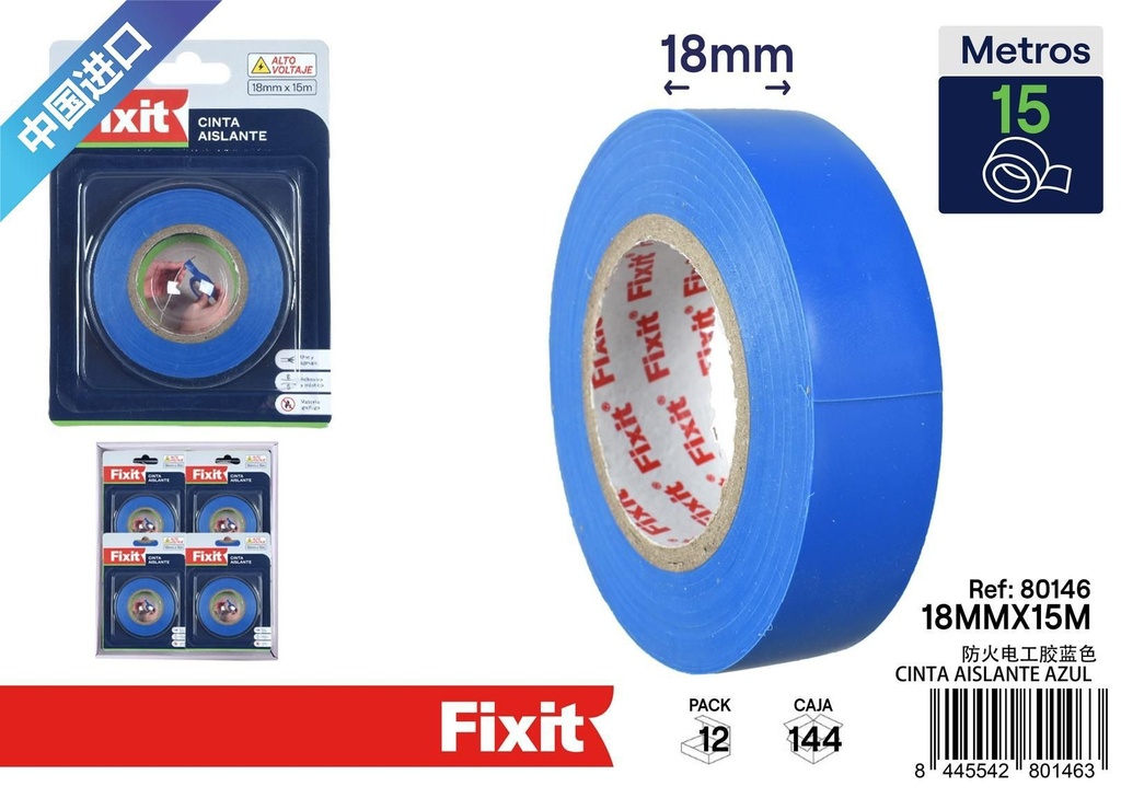 Cinta aislante azul - 18mm*15m - Cinta eléctrica