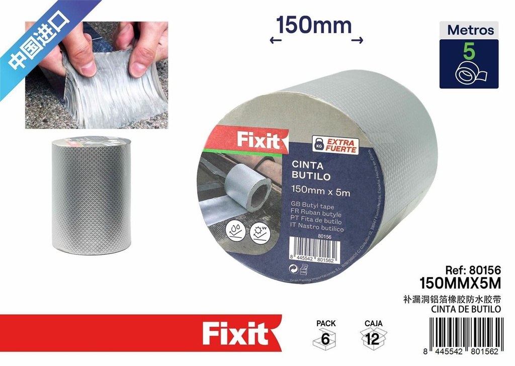 Cinta de butilo hexagonal 150mm x 5m para sellado y reparación