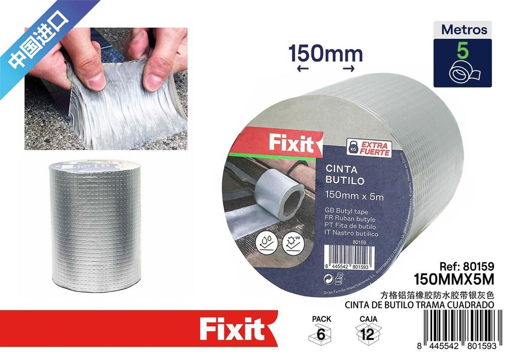 Cinta de butilo trama cuadrado 150mm x 5m para sellado y reparación