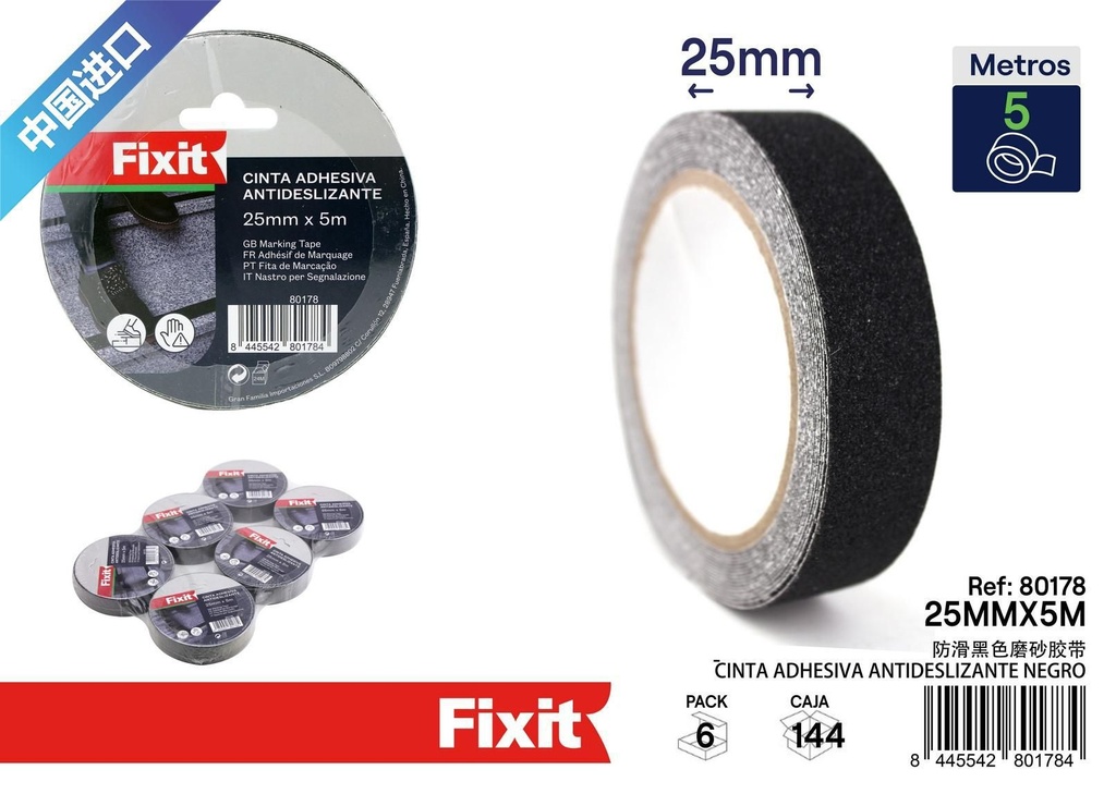 Cinta adhesiva antideslizante negra 25mm x 5m - Cintas adhesivas