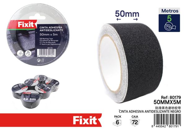 Cinta adhesiva antideslizante negra 50mm x 5m para seguridad