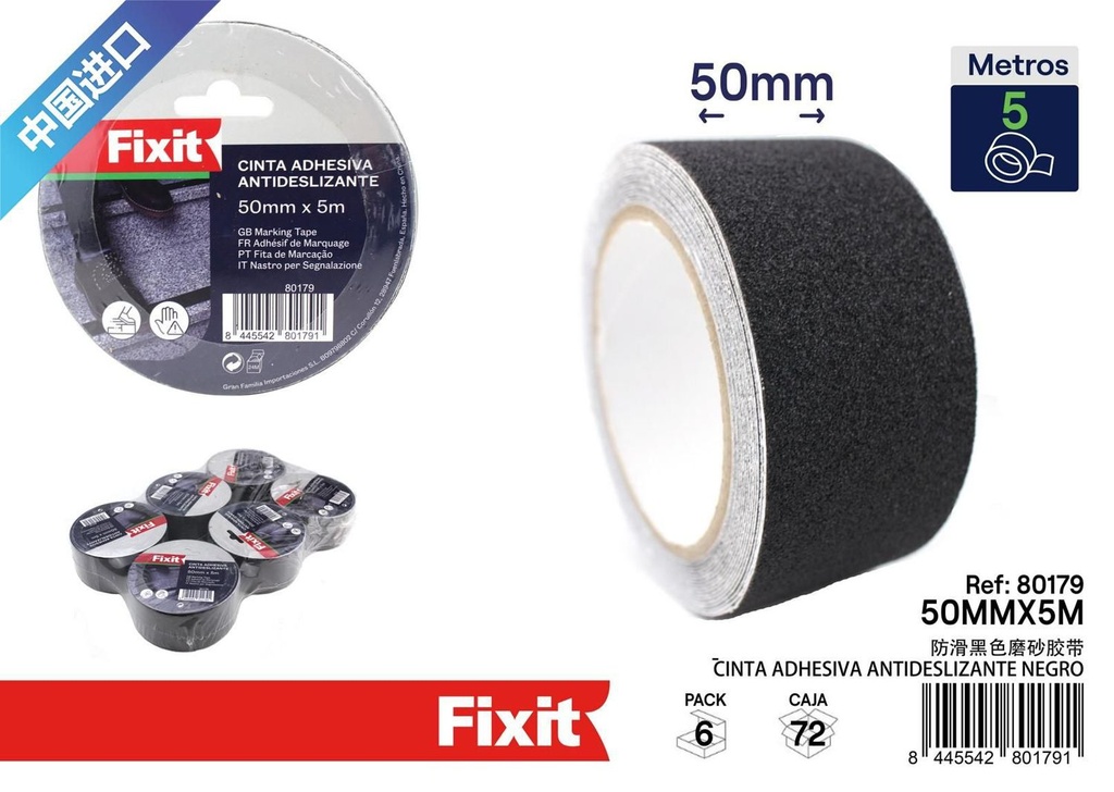 Cinta adhesiva antideslizante negra 50mm x 5m para seguridad