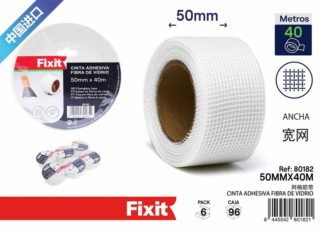 Cinta adhesiva estrecha de fibra de vidrio 50mm x 40m