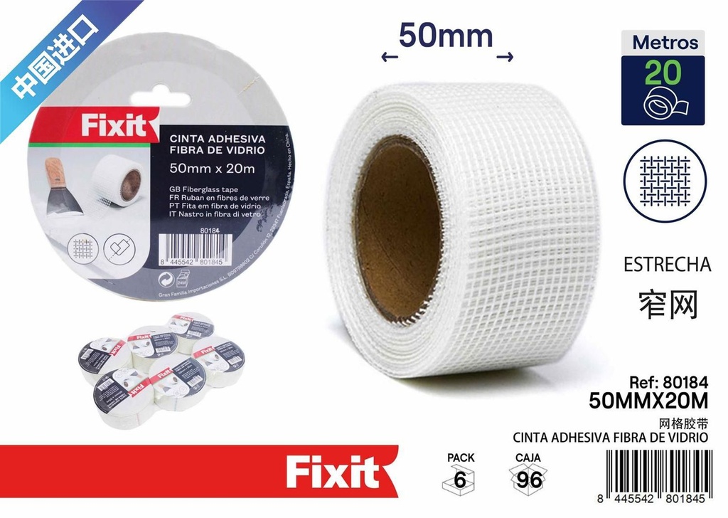 Cinta adhesiva fibra de vidrio ancha 50mm x 20m