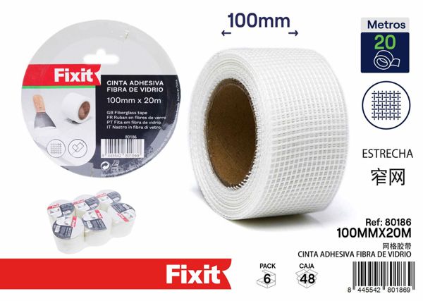 Cinta adhesiva de fibra de vidrio ancha 100mm x 20m para reparaciones y construcciones