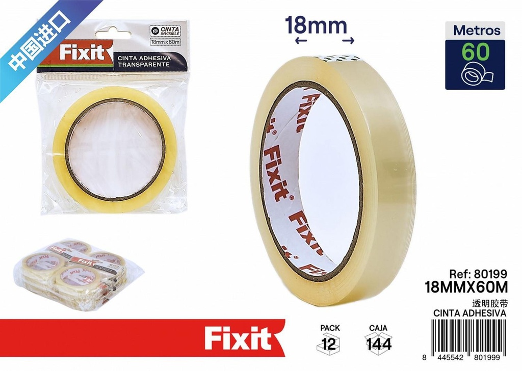 Cinta adhesiva transparente 18mm x 60m