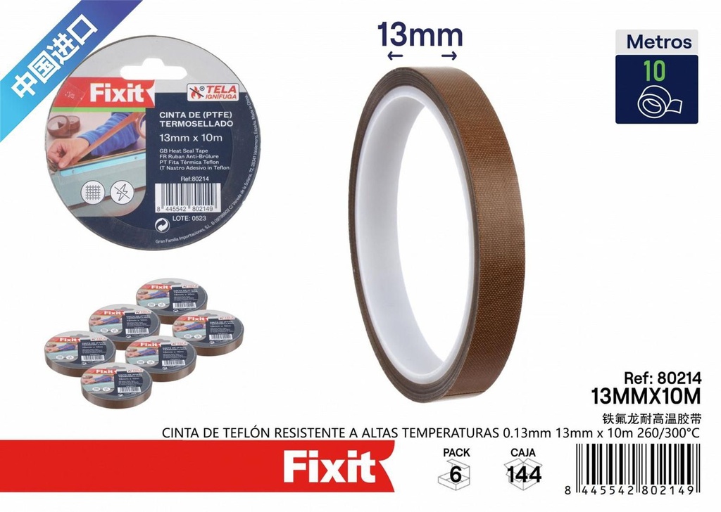 Cinta de Teflón resistente a altas temperaturas 0.13mm 260/300°C - Materiales de ferretería
