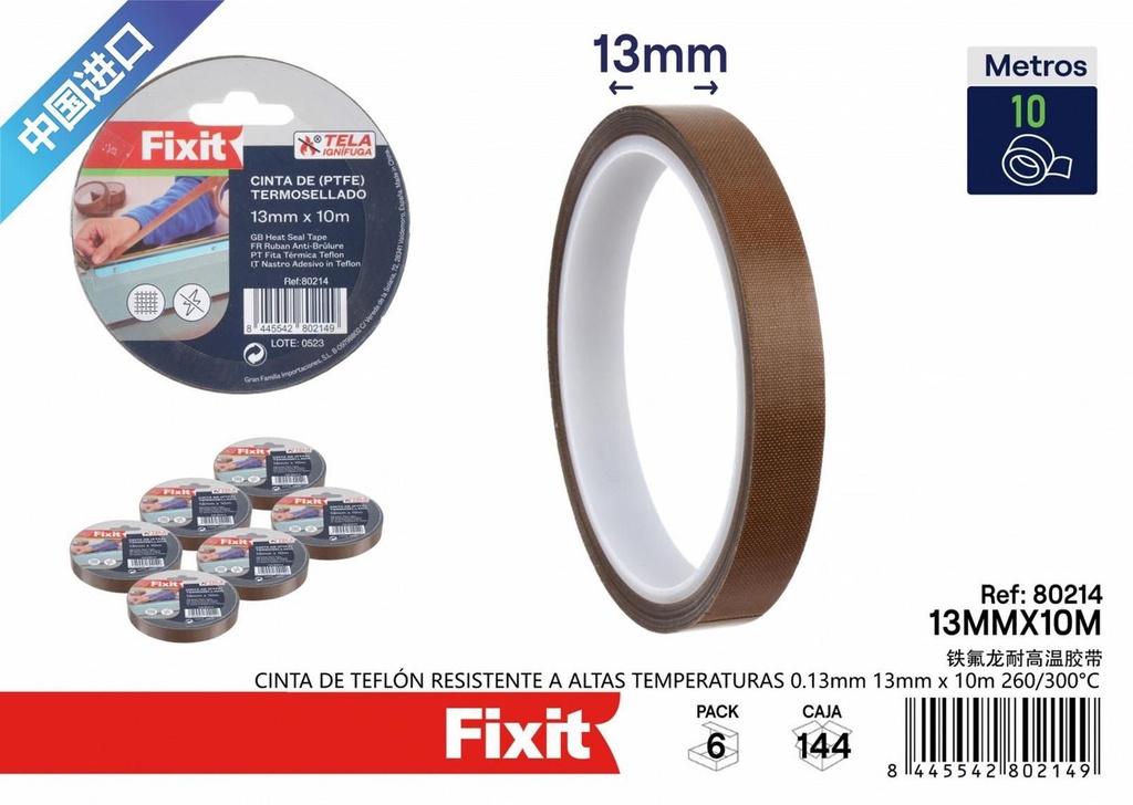 Cinta de teflón resistente a altas temperaturas 0.13mm x 13mm*10m