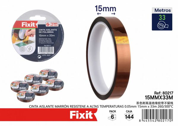 Cinta aislante marrón resistente a altas temperaturas 0.05mm 15mmx33m 260/300°C