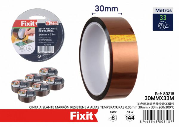 Cinta aislante marrón resistente a altas temperaturas 0.05mm 30mmx33m para electricidad