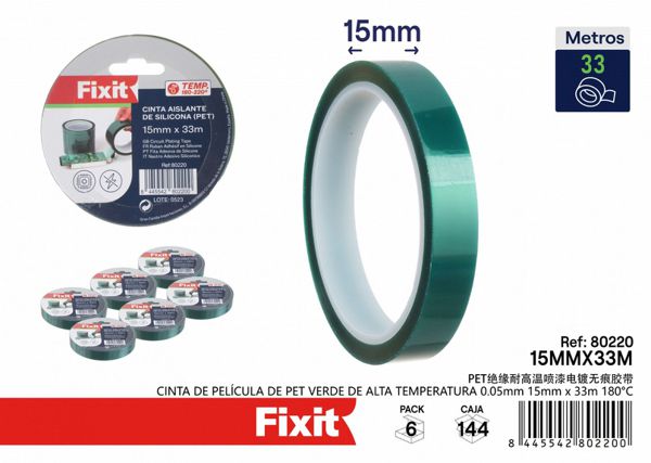 Cinta de película de PET verde de alta temperatura 0.05mm 15mm*33m 180°C para aislamiento