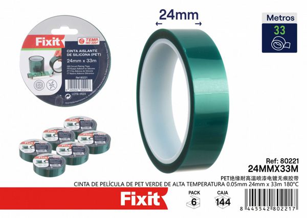 Cinta de película PET verde de alta temperatura 0.05mm 24mmx33m 180°C para aislamiento y protección