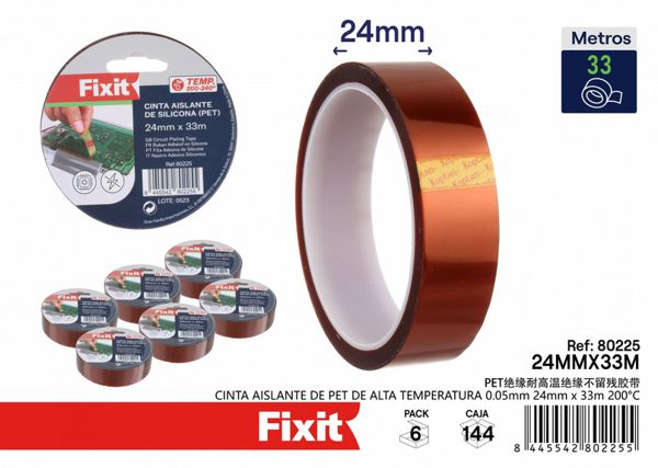 Cinta adhesiva PET de alta temperatura 0.05mm 24mmx33m 200°C