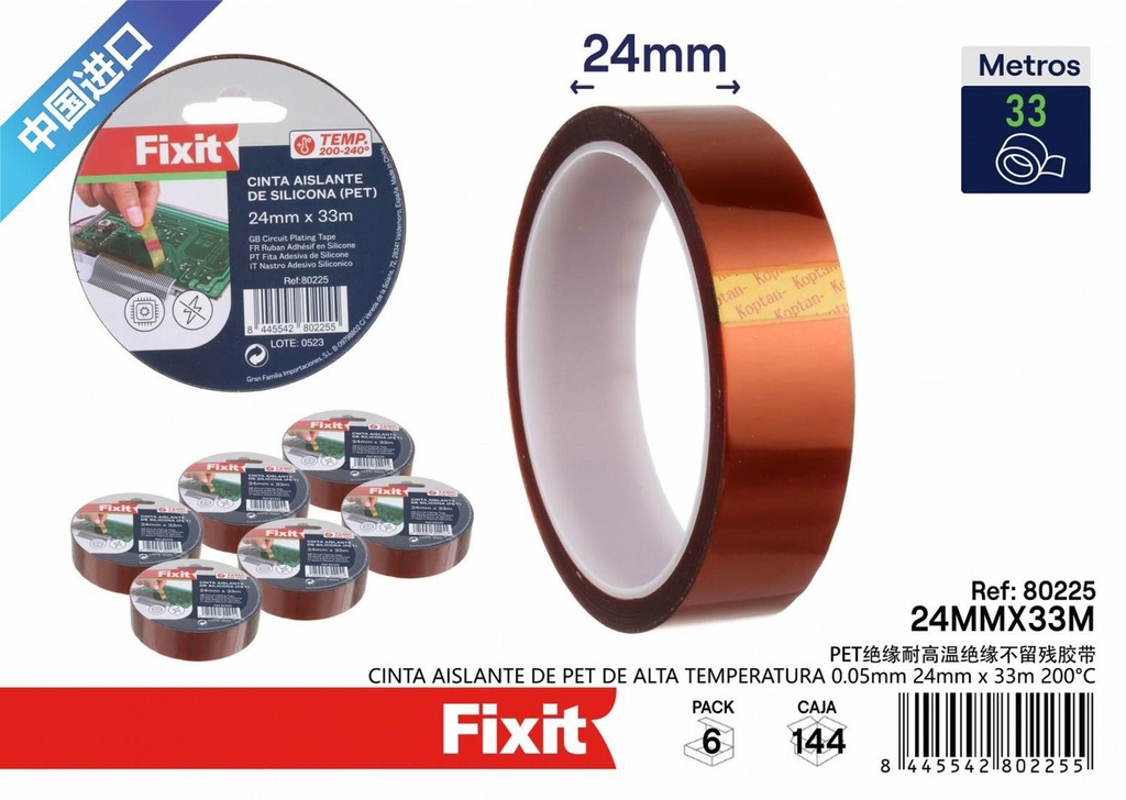 Cinta aislante de PET de alta temperatura 0.05mm 24mmx33m 200°C - Cintas aislantes