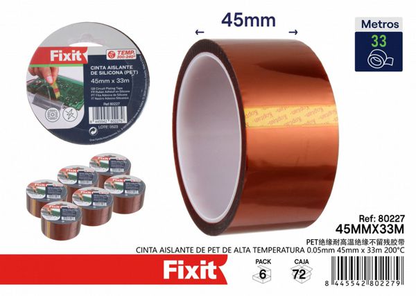 Cinta aislante de PET de alta temperatura 0.05mm 45mm x 33m 200°C para uso industrial