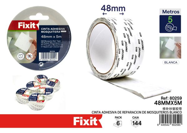 Cinta adhesiva de reparación de mosquiteros blanco 48mm x 5m 