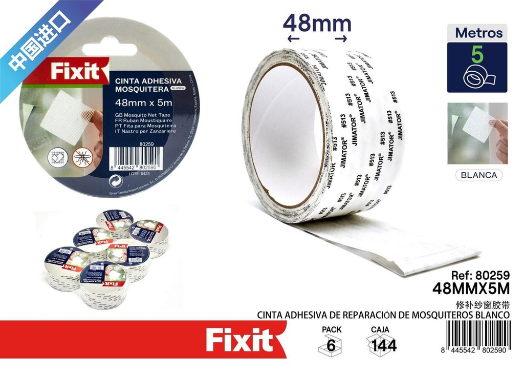 Cinta adhesiva de reparación de mosquiteros blanco 48mm x 5m 