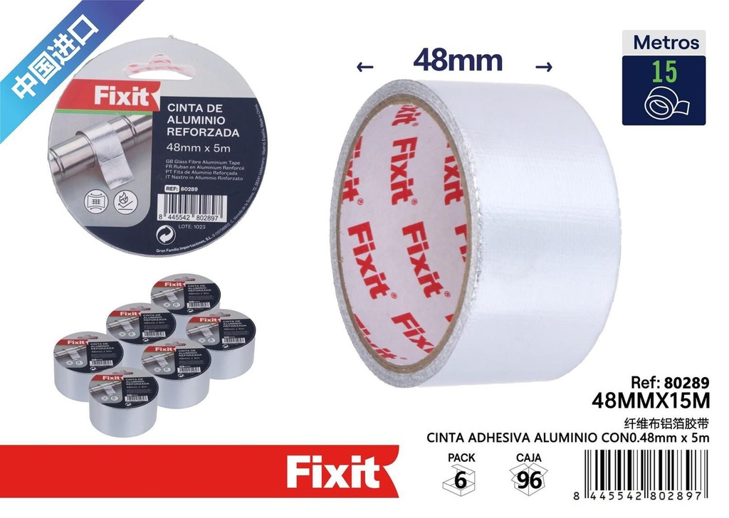 Cinta adhesiva de aluminio con fibra 0.48x5m