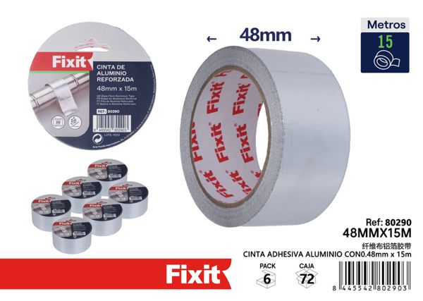 Cinta adhesiva de aluminio con fibra 0.48x15m para sellado y reparación