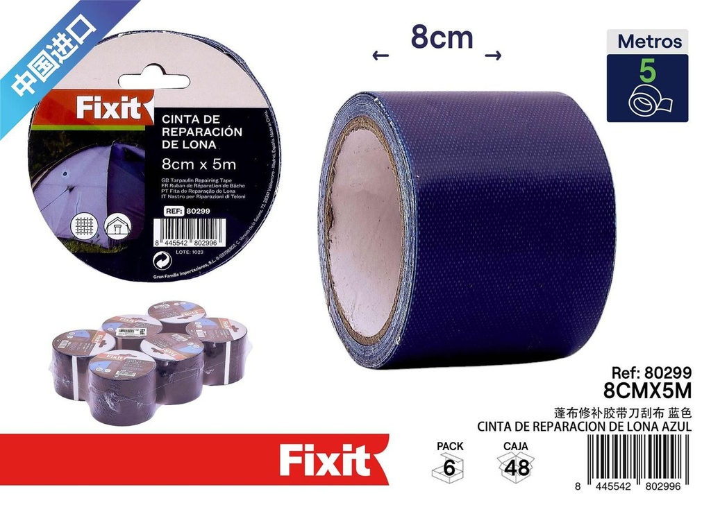Cinta de reparación de lona azul 8cm*5m - Accesorios de tela