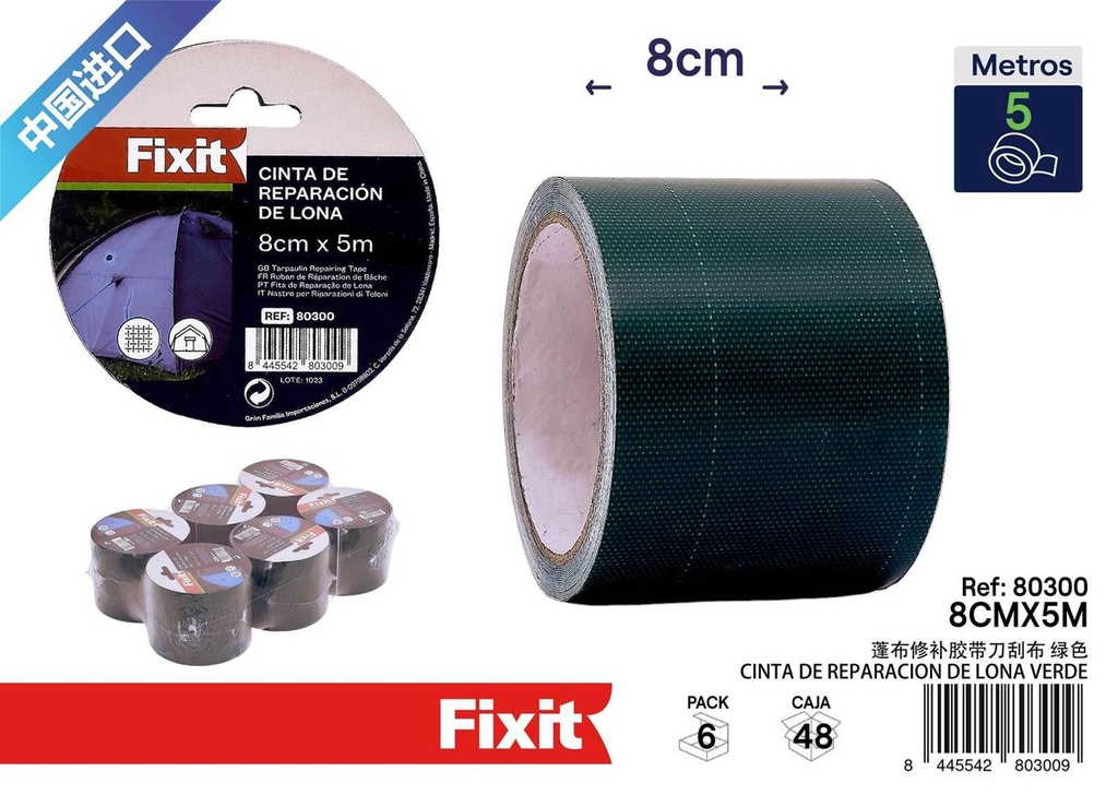 Cinta de reparación de lona verde 8cm*5m - Accesorios de tela