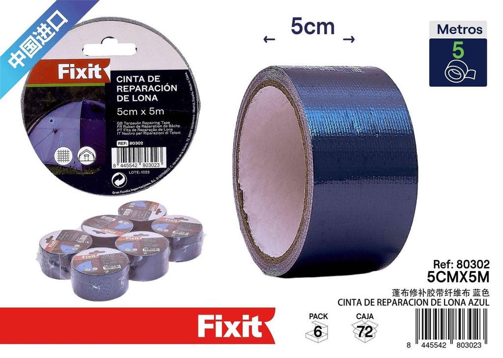 Cinta de reparación de lona azul 5cm*5m - Adhesivos y ferretería